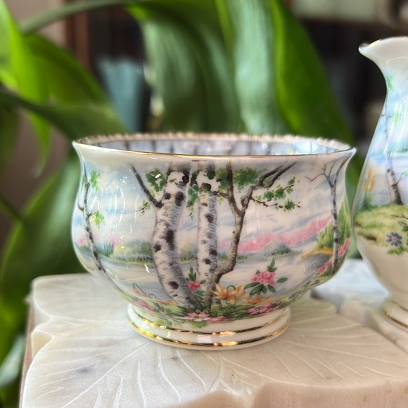 Vintage Royal Albert Silver Birch Mini Cream and Sugar Dish Bone China England - Picture 3 of 12